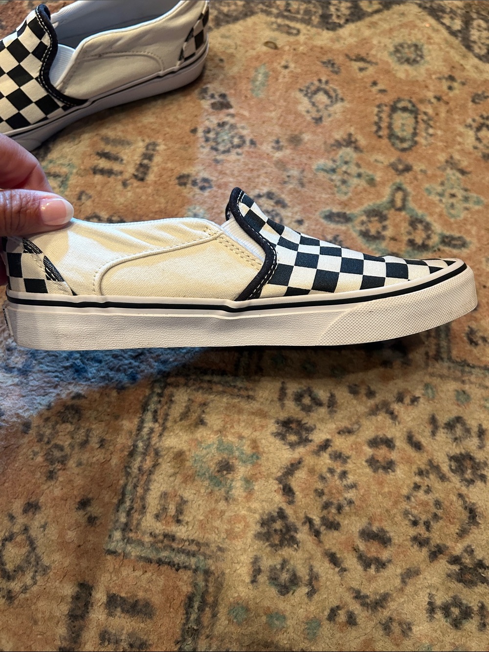 Vans Slip-On Checkerboard Canvas Sneakers - Black & Cream - Picture 4 of 13